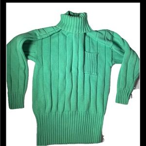 Vintage Liz Sport Cable Knit Sweater Sz M Turtleneck Green USA 90s Fisherman